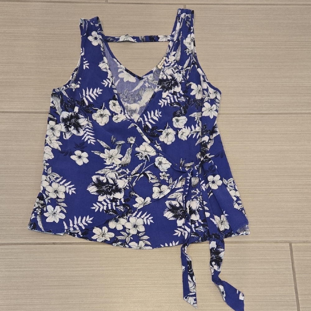 Floral Blue Wrap Top